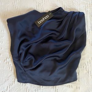 Boohoo Satin Draped Shoulder Blouse